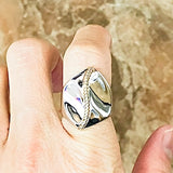 Unique Irregular Bean Shape Shiny Metallic Two Tone Silver Ring