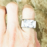 Elegant Rectangle Single Center CZ Silver Ring