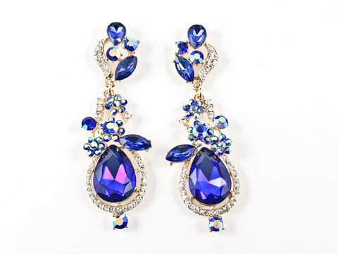 Fancy Floral Sapphire Color Fashion Earrings