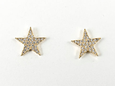 Cute Micro Setting Star Shape Gold Tone CZ Brass Earrings
