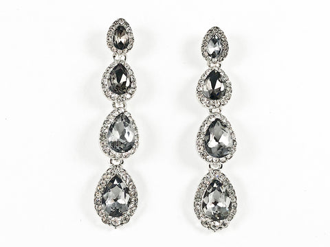 Fancy 4 Level Long Tear Drop Shape Grey Color Stones Fashion Earrings