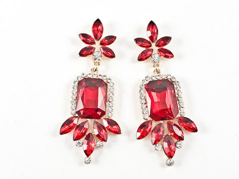 Fancy Stylish Star Floral Design Ruby Color Drop Fashion Earrings