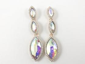 Marquise Shape 3 Layer Dangling With Aurora Borealis Design Fashion Earrings