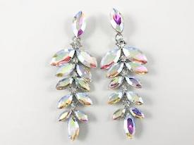 Long Multi Branch Dangling Design Aurora Borealis Color Fashion Earrings