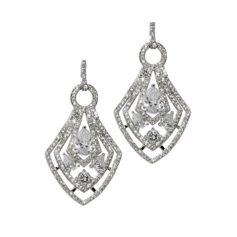 Classic & Unique Diamond Shaped Design CZ Brass Earrings