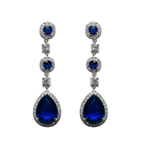 Classic Sapphire Color CZ Dangle Brass Earrings