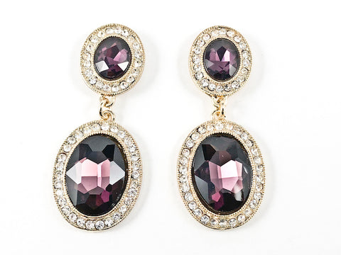 Fancy Violet Stones Drop Gold Tone Fashion Earrings