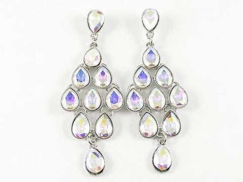 Classic Elegant Aurora Borealis Pear Shape Chandelier Fashion Earrings