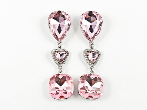Fancy Large Pink Crystal Geometric Shape Fashion Earrings