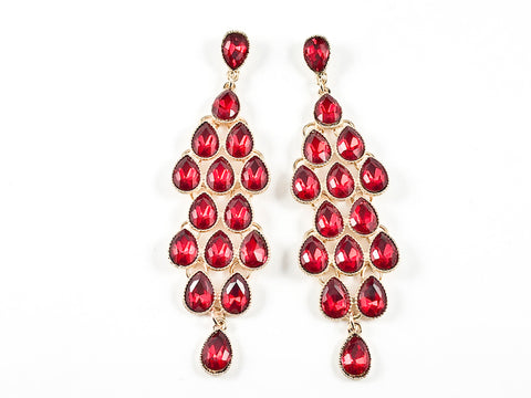 Fancy Elegant Long Chandelier Style Gold Tone Red Color Fashion Earrings