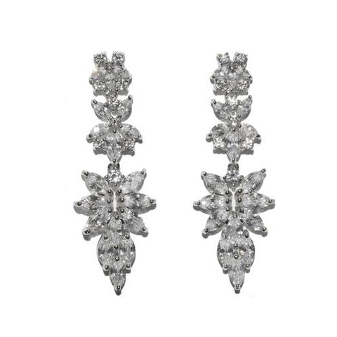Stylish Creative Multi Floral Pattern CZ Dangle Brass Earrings