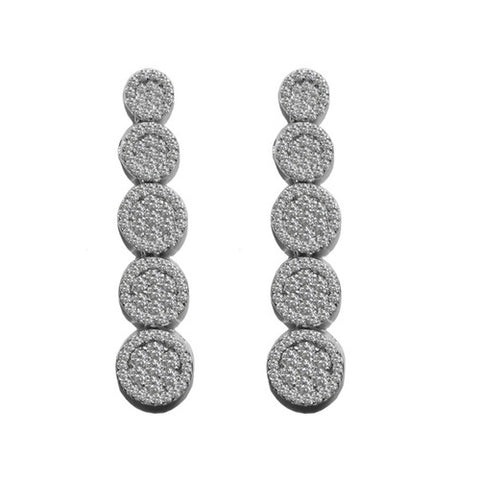 Classic Nice 5 Row Drop Round Pave Style CZ Brass Earrings