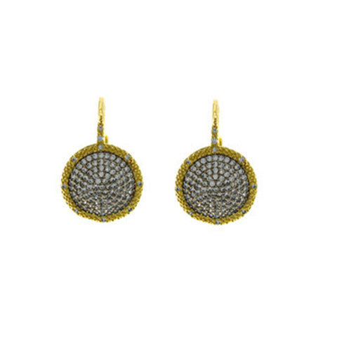 Modern Classic Round Disc Pave Lever Back Gold Tone Brass Earrings