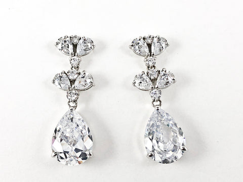 Classic Elegant Mix Size Tear Drop Shape Dangle CZ Brass Earrings