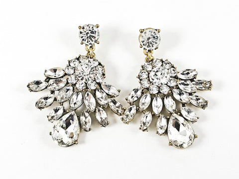 Fancy Stylish Unique Diamond Shape Gold Tone Drop Fashion Earrings