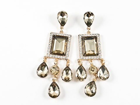 Stylish Modern Rectangle & Pear Shape Topaz Color Stone Drop Fashion Earrings