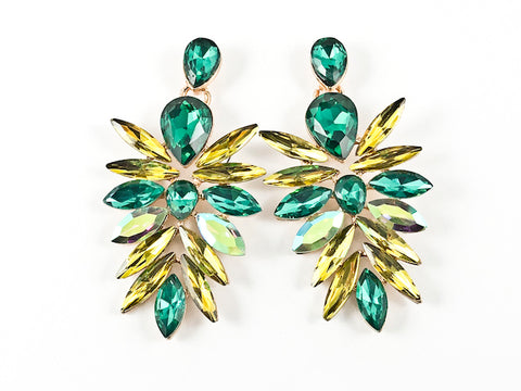 Fancy Stylish Leaf Style Form Multi Color Drop Gold Tone Fashion Earrings