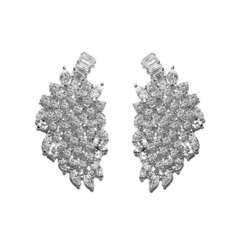 Beautiful Unique Large Thick Leaf Design Statement CZ Brass Earrings