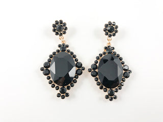 Modern Floral Design Black Color Crystal Gold Tone Drop Fashion Earrings