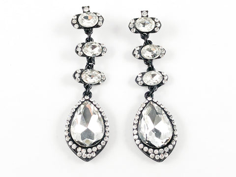 Fancy Thin Clear Stones 4 Level Dangle Fashion Earrings