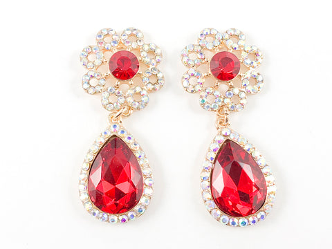 Fancy Round Flower Shape Red Fashion Earrings