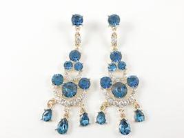 Blue Color Yellow Gold Tone Chandelier Fashion Earrings