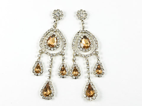 Stylish Multi Dangle Mix Shape Pear Shape Brown Crystals Fashion Earrings