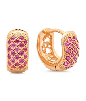Nice Micro Setting Pink Color CZ Gold Tone Brass Huggie Earrings