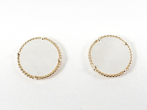 Beautiful Elegant Round Mother Of Pearl Disc Gold Tone Brass Earrings