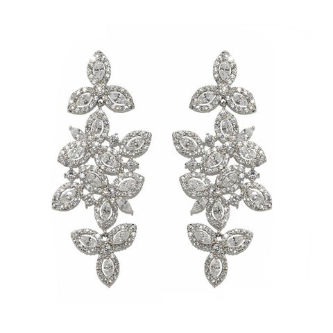 Beautiful Unique Detailed Floral Multi Shape Design CZ Dangle Statement Brass Earrings