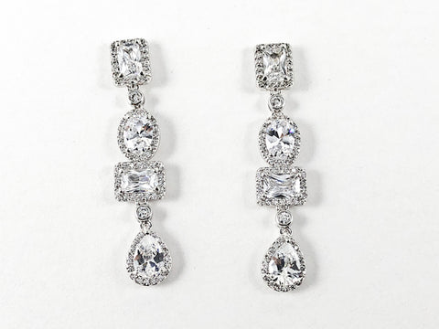 Elegant Mix Shape Pattern CZ Dangle Brass Earrings