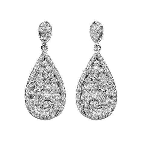 Elegant Pave Setting Unique Design Pear Shape Dangle CZ Brass Earrings