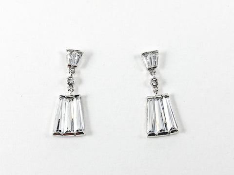Elegant Micro Baguette CZ Setting Dangle Brass Earrings