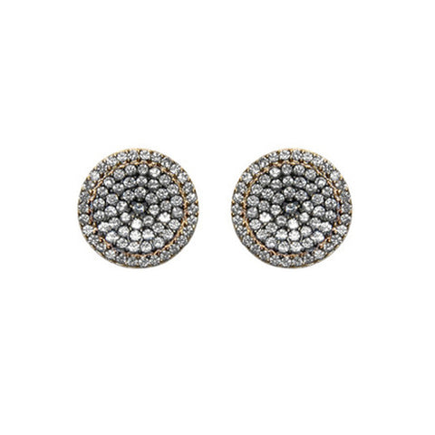 Beautiful Round Disc Multi Color Pattern Pave Style CZ Stud Brass Earrings