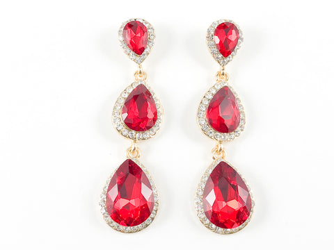 Fancy 3 Level Pear Shape Red Color Fashion Earrings