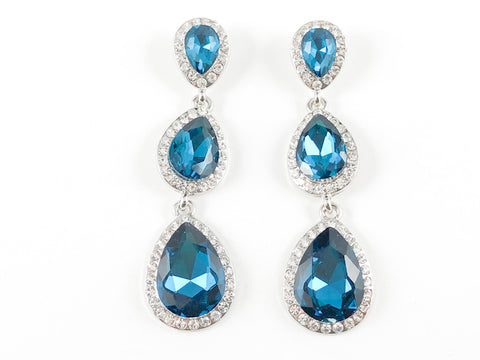 Fancy 3 Level Pear Shape Aquamarine Color Fashion Earrings