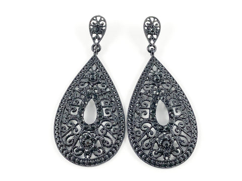 Fancy Vintage Pear Shape Black Design Fashion Earrings
