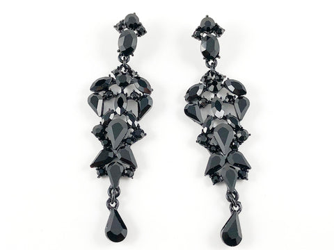 Fancy Pear Shape Black Color Chandelier Fashion Earrings