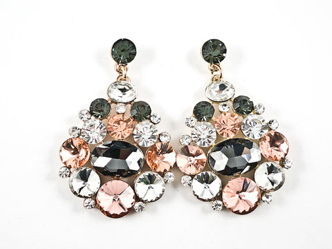 Fancy Unique Mosaic Colorful Pink Pewter Fashion Earrings