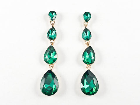 Fancy Classic 5 Drop Emerald Crystal Dangle Fashion Earrings