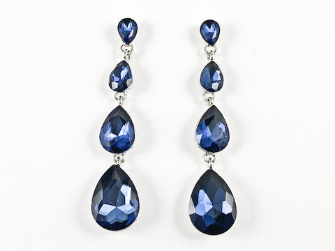 Fancy Classic 5 Drop Sapphire Crystal Dangle Fashion Earrings
