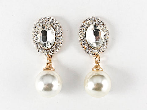 Fancy Antique Round Mirror Design With Pearl Dangle Gold Tone Fashion Earrings