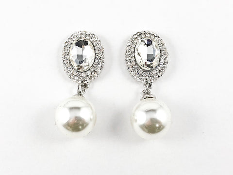 Fancy Antique Round Mirror Design With Pearl Dangle Fashion Earrings