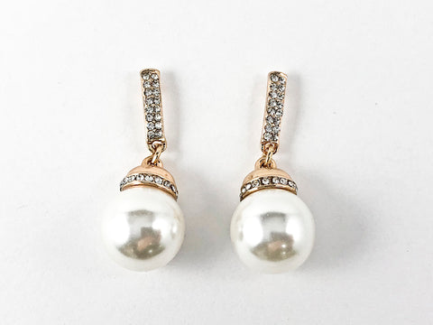 Stylish Large Dangling Pearl Gold Tone Fashion Earrings