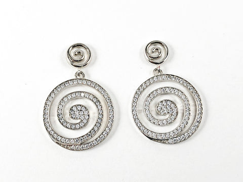 Beautiful Round Swirl CZ Dangle Design Brass Earrings