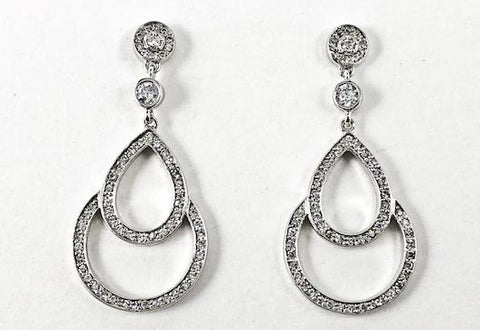 Beautiful Elegant Open Multi Circular Pattern CZ Dangle Brass Earrings