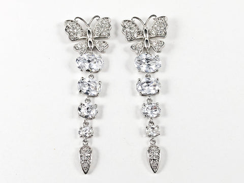 Beautiful Long Dangle Style Butterfly CZ Brass Earrings