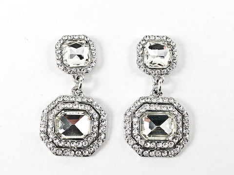Fancy Layered Square & Rectangle Shape Crystal Design Dangle Fashion Earrings