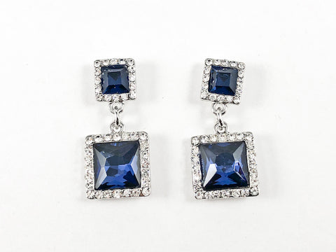 Fancy Classic Double Square Shape Design Sapphire Drop Fashion Earrings