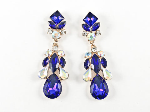Fancy Long Slender Stylish Sapphire Color Dangle Fashion Earrings